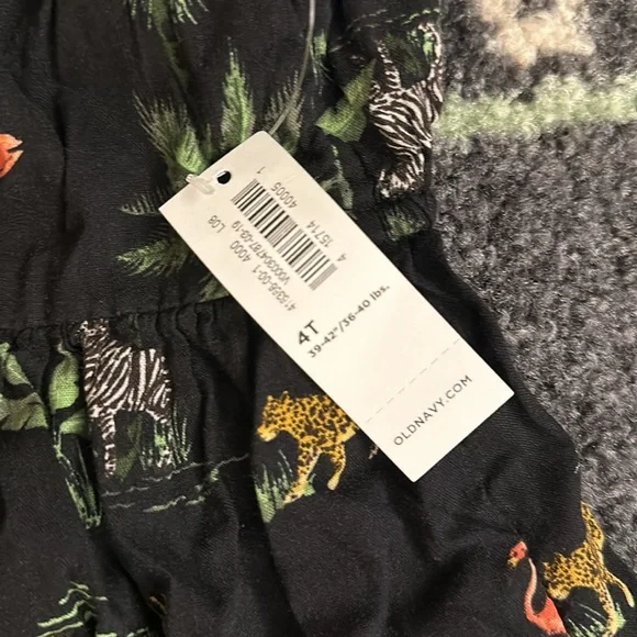 NWT OLD NAVY DRESS SAFARI PRINT BLACK DRESS PALM TREES 🌴 FLAMINGOS 🦩 🦒 4T NEW - Picture 5 of 5